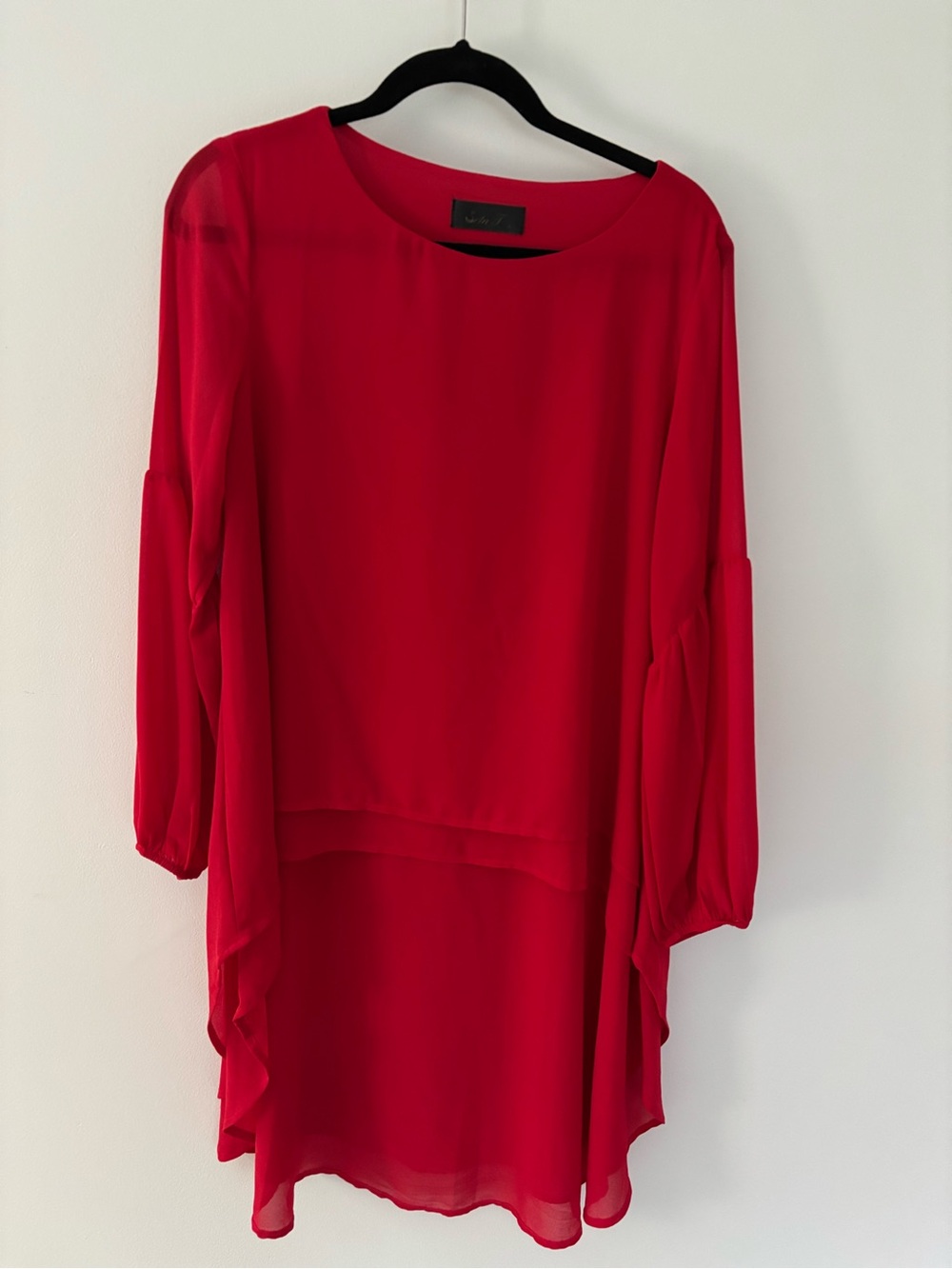 Seta T Red Asymmetrical Chiffon Tunic Blouse High-Low Size M